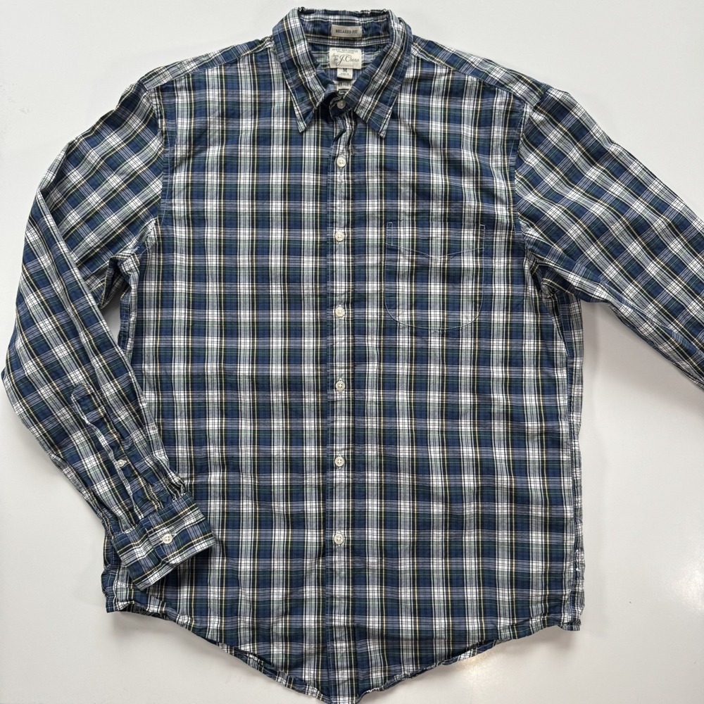 J CREW L/S Secret Wash‎ Button Up Relaxed Fit Shirt Mens Medium Blue Plaid